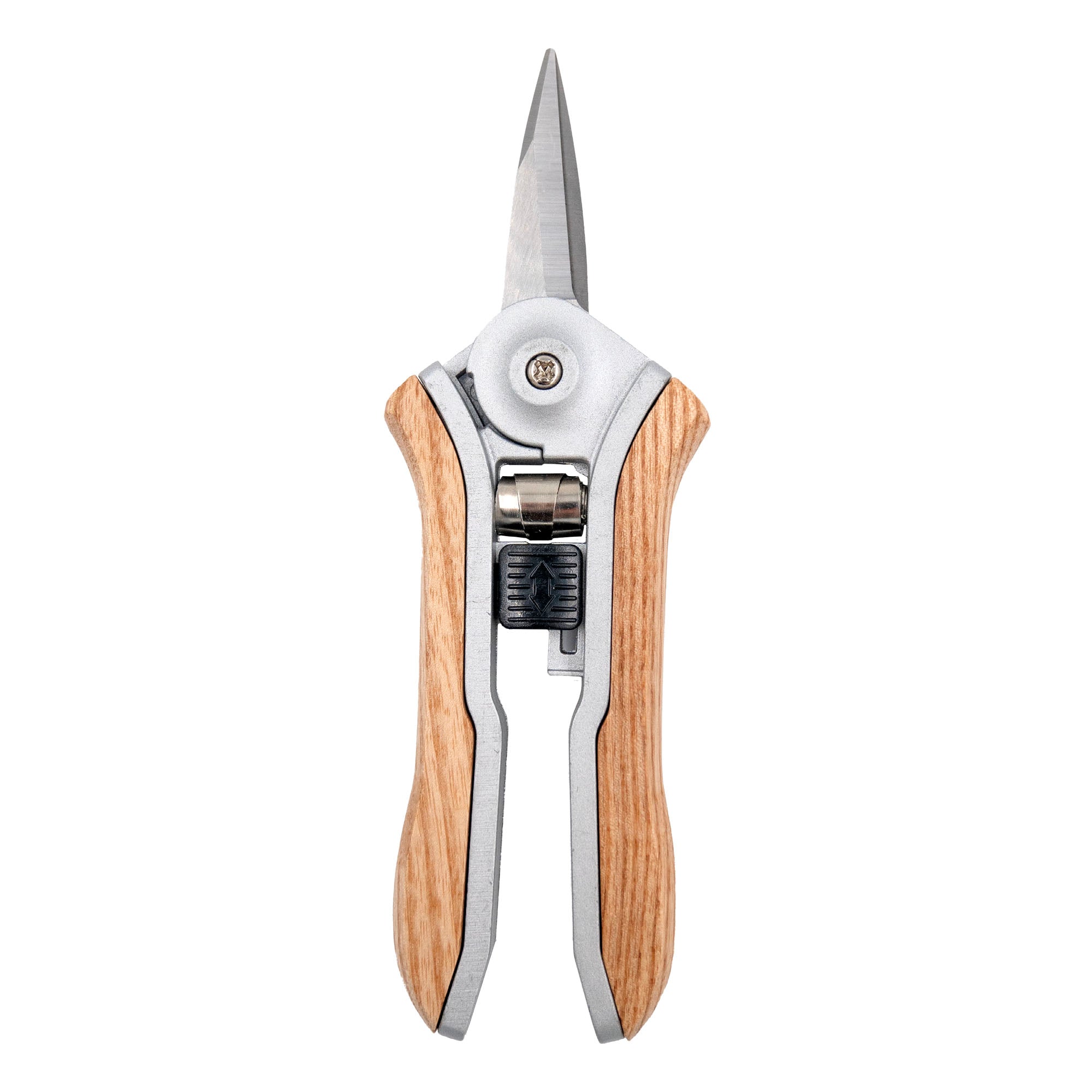 A pair of Ferry-Morse premium pruning garden snips with stainless steel blades and an ash wood handle.